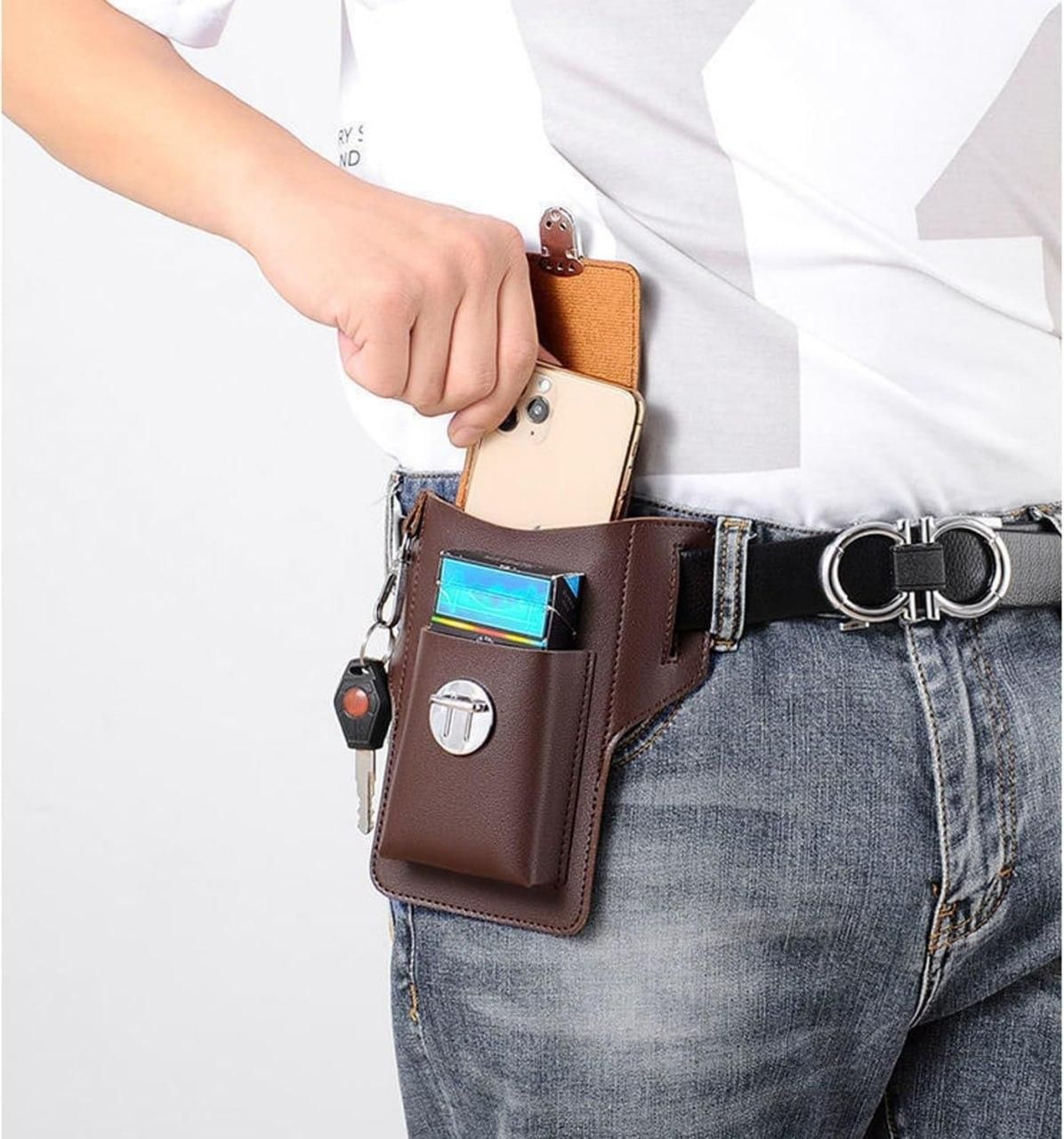 Men’s Multipurpose PU Leather Mobile Pouch with Belt Loop