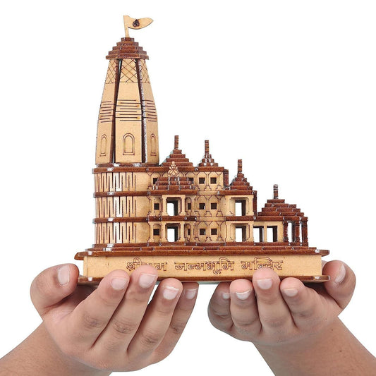 Wooden Temple Showpiece – Decorative Ram Mandir for Gift & Home Decor