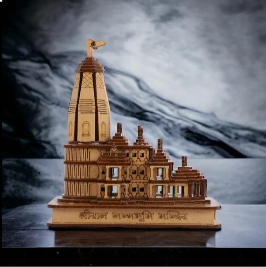 Wooden Temple Showpiece – Decorative Ram Mandir for Gift & Home Decor