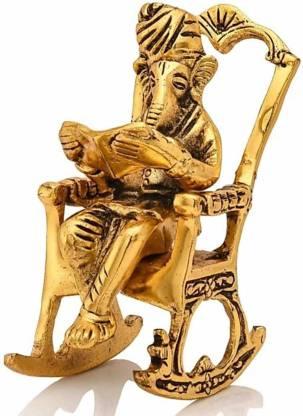 Golden Ganesha Statue Reading Ramayan – Metal Showpiece