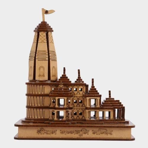 Wooden Temple Showpiece – Decorative Ram Mandir for Gift & Home Decor