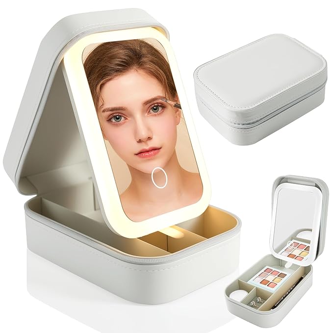 White Compact Makeup Vanity with LED Mirror