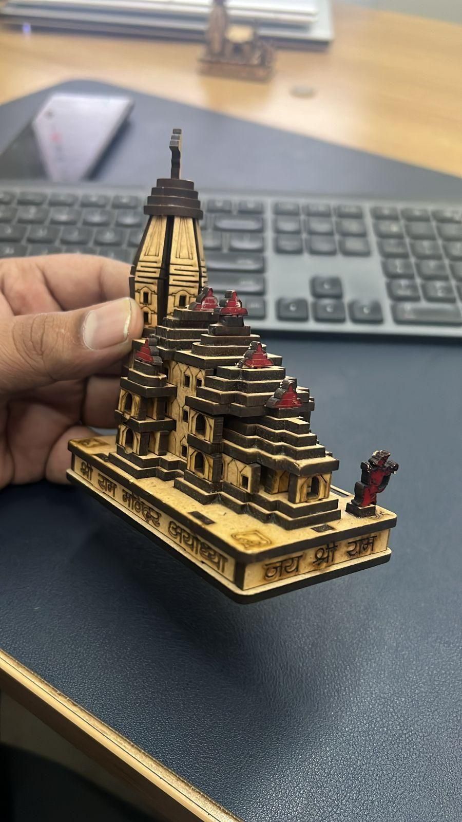 Wooden Temple Showpiece – Decorative Ram Mandir for Gift & Home Decor