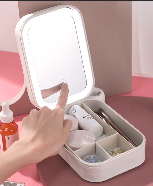 White Compact Makeup Vanity with LED Mirror