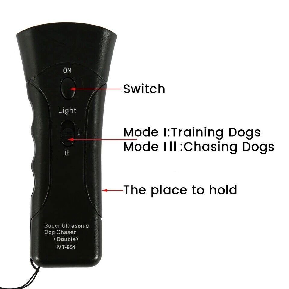 Ultrasonic Dog Chaser – Anti-Bark & Attack Control Device with Flashlight